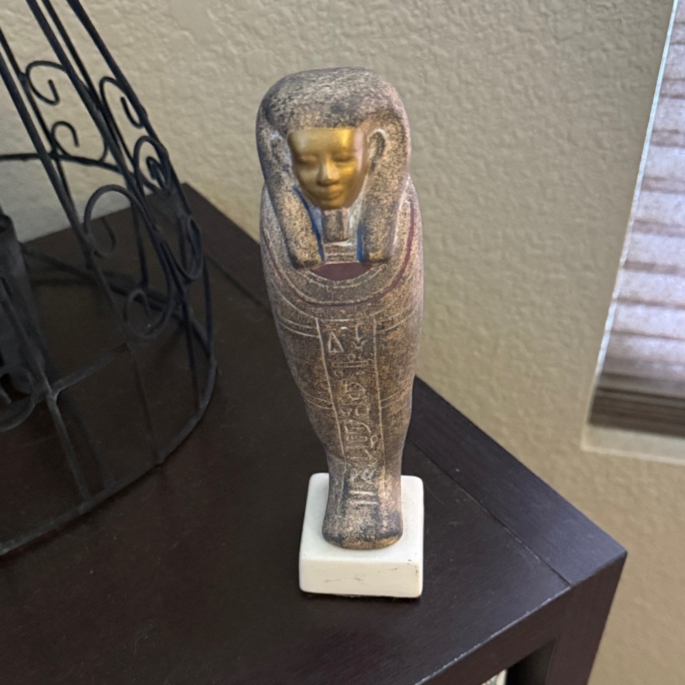 Ancient Egyptian Style Sarcophagus Figurine - Gold and Brown